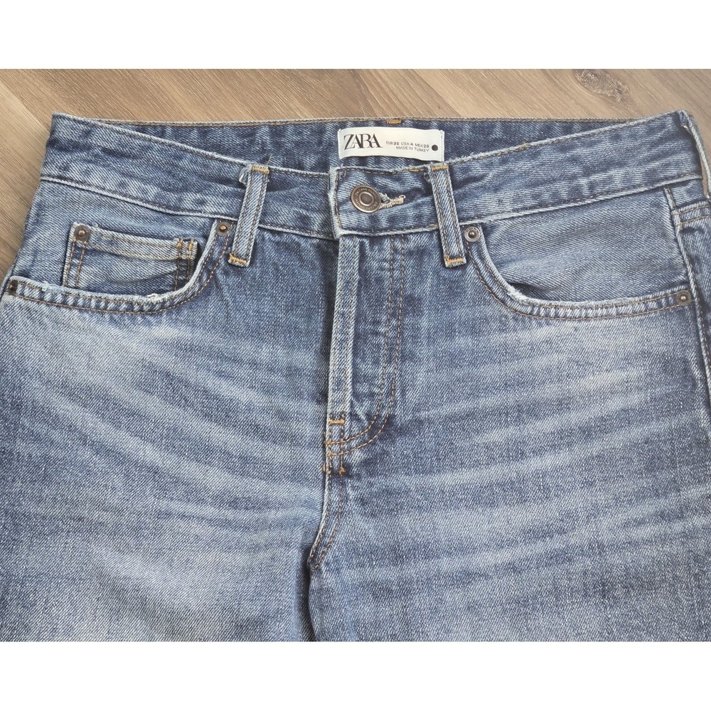 Zara Jeans Womens 4 Raw Hem Mid-Rise Slim‎ Button Fly Ripped Relaxed Fit Boho - Picture 2 of 12
